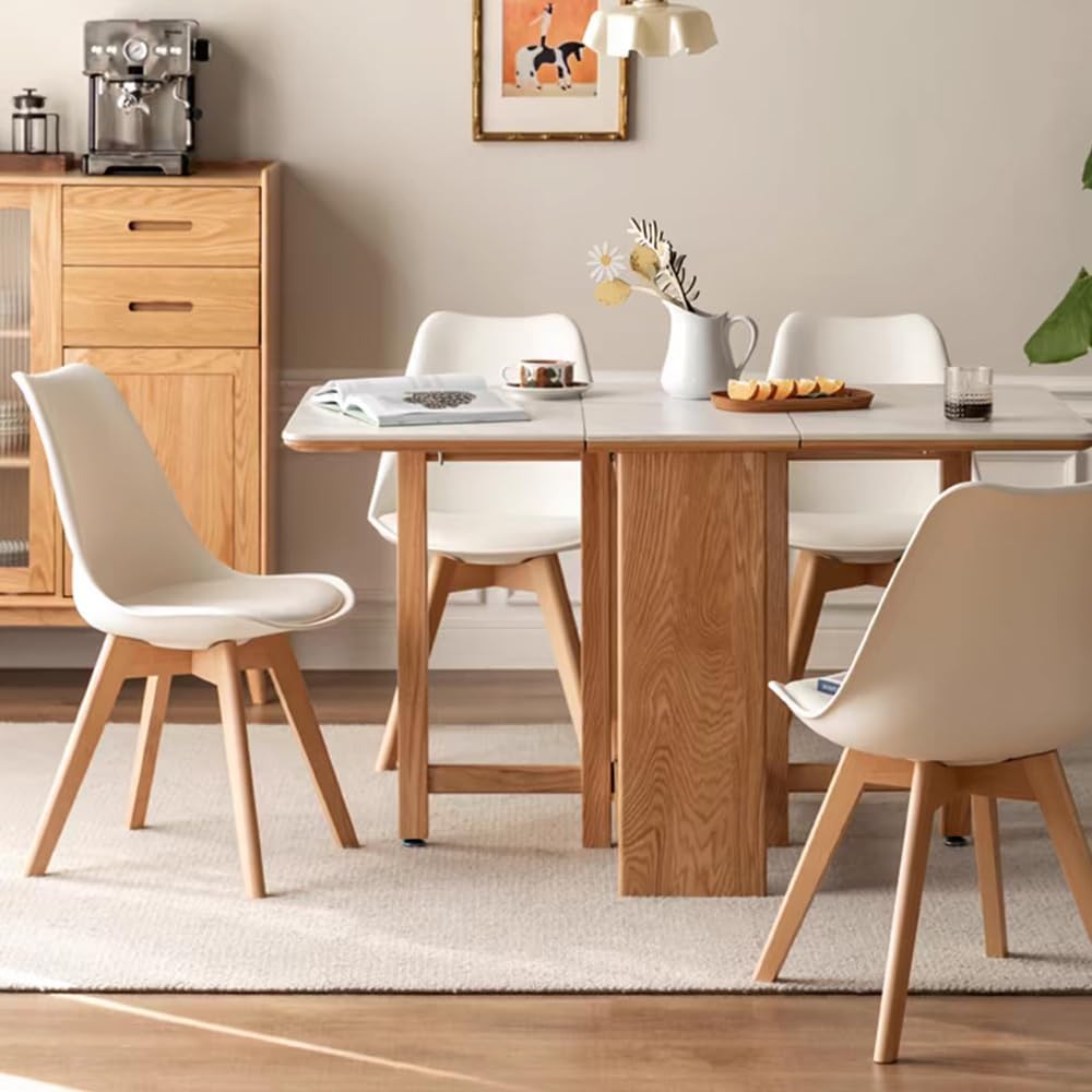Mid Century Modern Dining Chairs, Shell Lounge Plastic Side Chair with Soft Padded and Wooden Legs for Dining