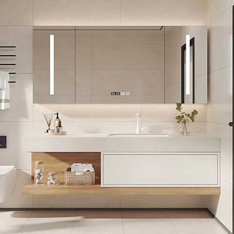 Bathroom Vanity with Sink - Modern Bathroom Sink Cabinet and LED Intelligent defog Mirror Cabinet Set