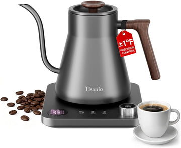 Gooseneck Electric Kettle with Temperature Control, 0.9L, Gray Wood
