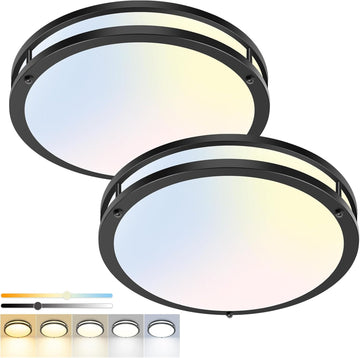 13inch Flush Mount Ceiling Light Fixture 2 Pack, Dimmable & 5 Color Temperatures Ceiling Light Black, 24W 3000K 3500K