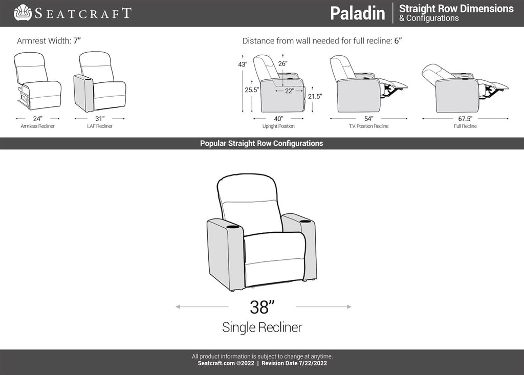 Paladin Home Theater Seating, Heat & Massage, Powered Headrest, Powered Lumbar, Italian Leather, Powered Recline