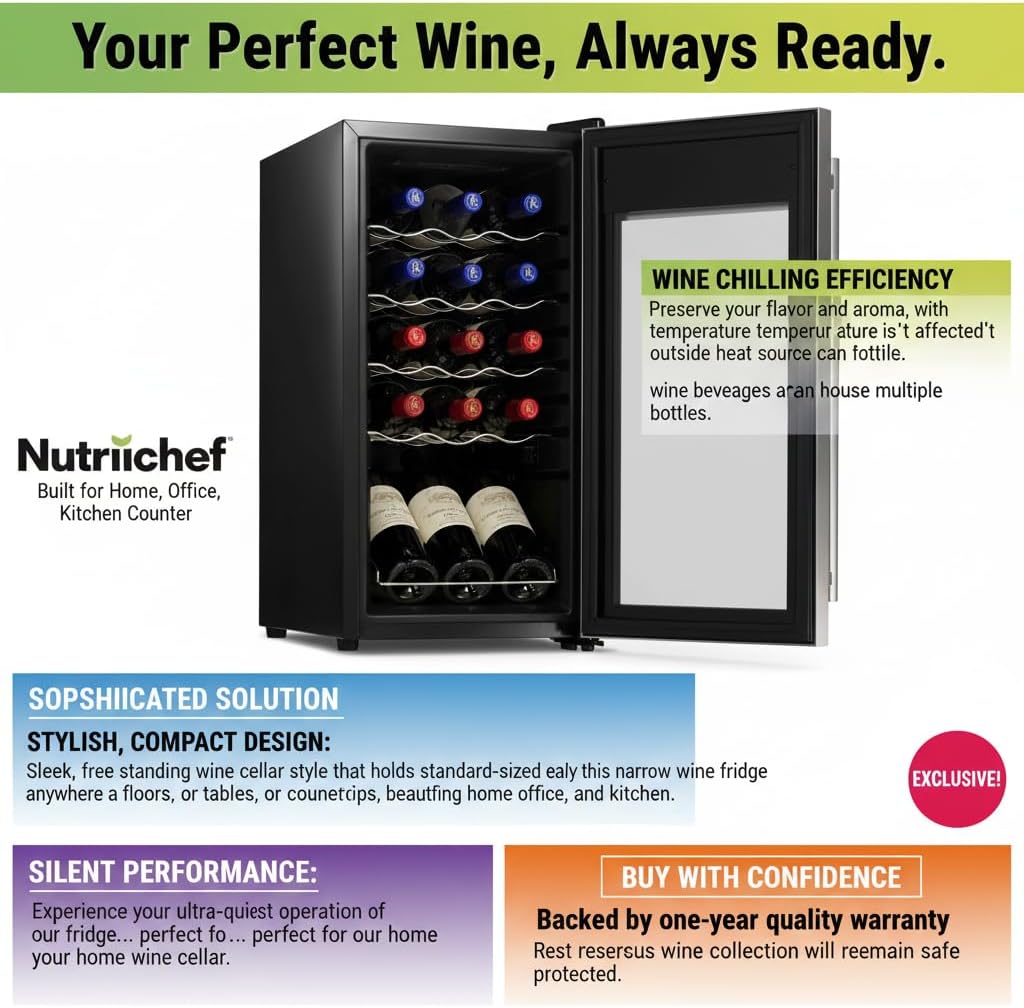 15 Bottle Wine Fridge Red and White Wine Chiller Adjustable Temp Control 41°F to