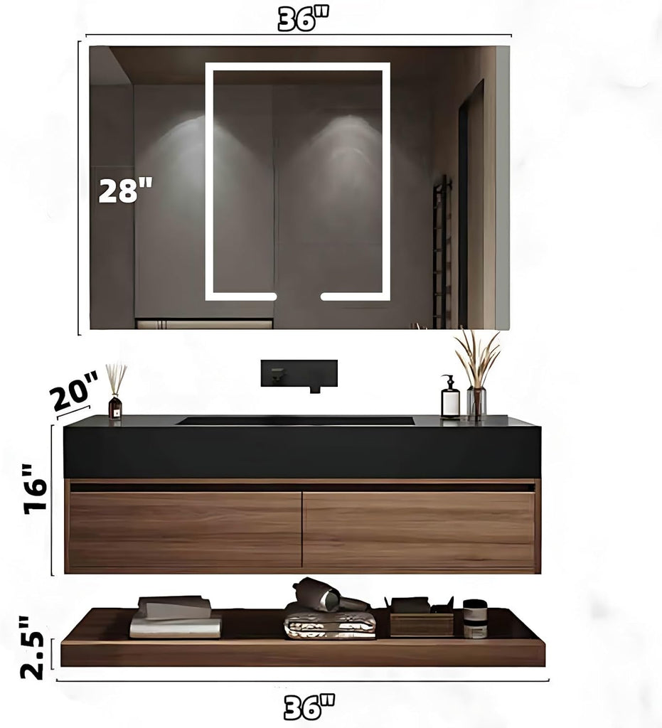 Bathroom Vanity with Sink - Single Sink Floating Vanity with Anti-Fog Mirror Cabinet