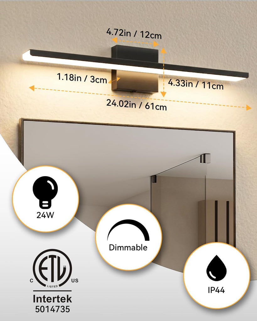 Modern LED Bathroom Light Fixtures,24inch (24.02'') 24W,2300 Lumen Dimmable Bathroom Vanity Lights Over Mirror,5CCT