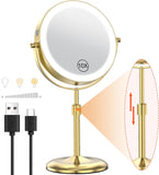 7" Lighted Makeup Mirror with 3 Color Lights & 10X Magnification, Adjustable Brightness & Height, 360° Swivel