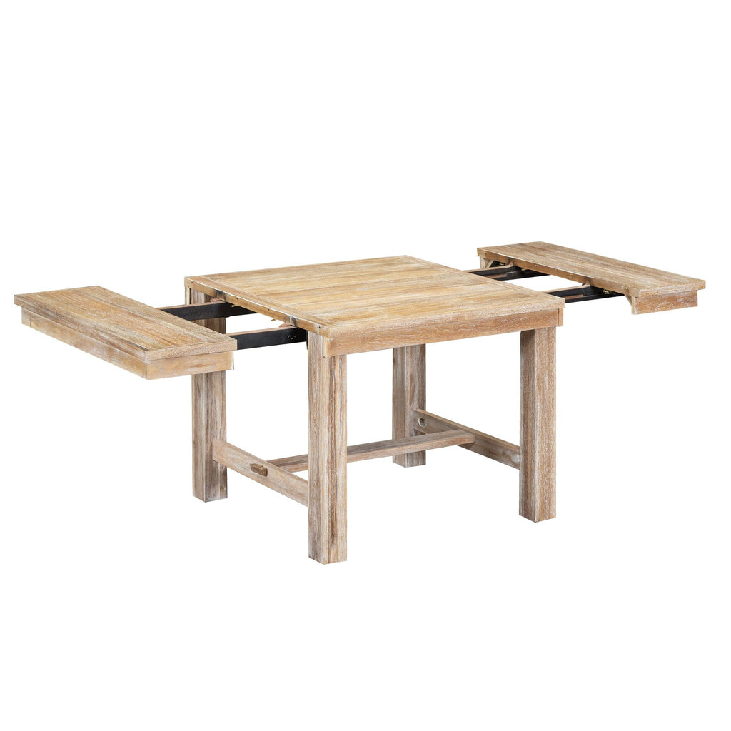 Extendable Dining Table Set with Bench and Upholstered Chairs, Natural+Beige