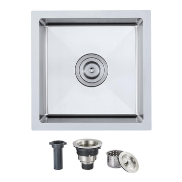 15 x 15 inch Bar Sink Drop-in Tight Radius 18 Gauge Stainless Steel Undermount Handmade Kitchen Sink Single Bowl