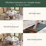 Modern Extendable Dining Table for 4-6, 47" to 63" Round to Oval Sintered Stone Kitchen Table with Carbon Steel Base