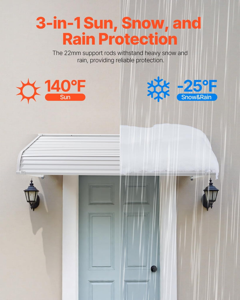 Aluminum Awning 60 x 42 in, Durable Window Awning Door Canopy, Lightweight and Stable Aluminum Awnings for Doors