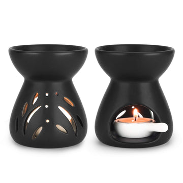 Oil Burner Wax Melt Warmer, Ceramic Candle Diffuser Black 2 Pack