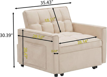 Sleeper Chair with Pull Out Bed, 3 In1 Convertible Couch Bed, White | Adjustable Backrest,Soft Cushioning,Handy Side