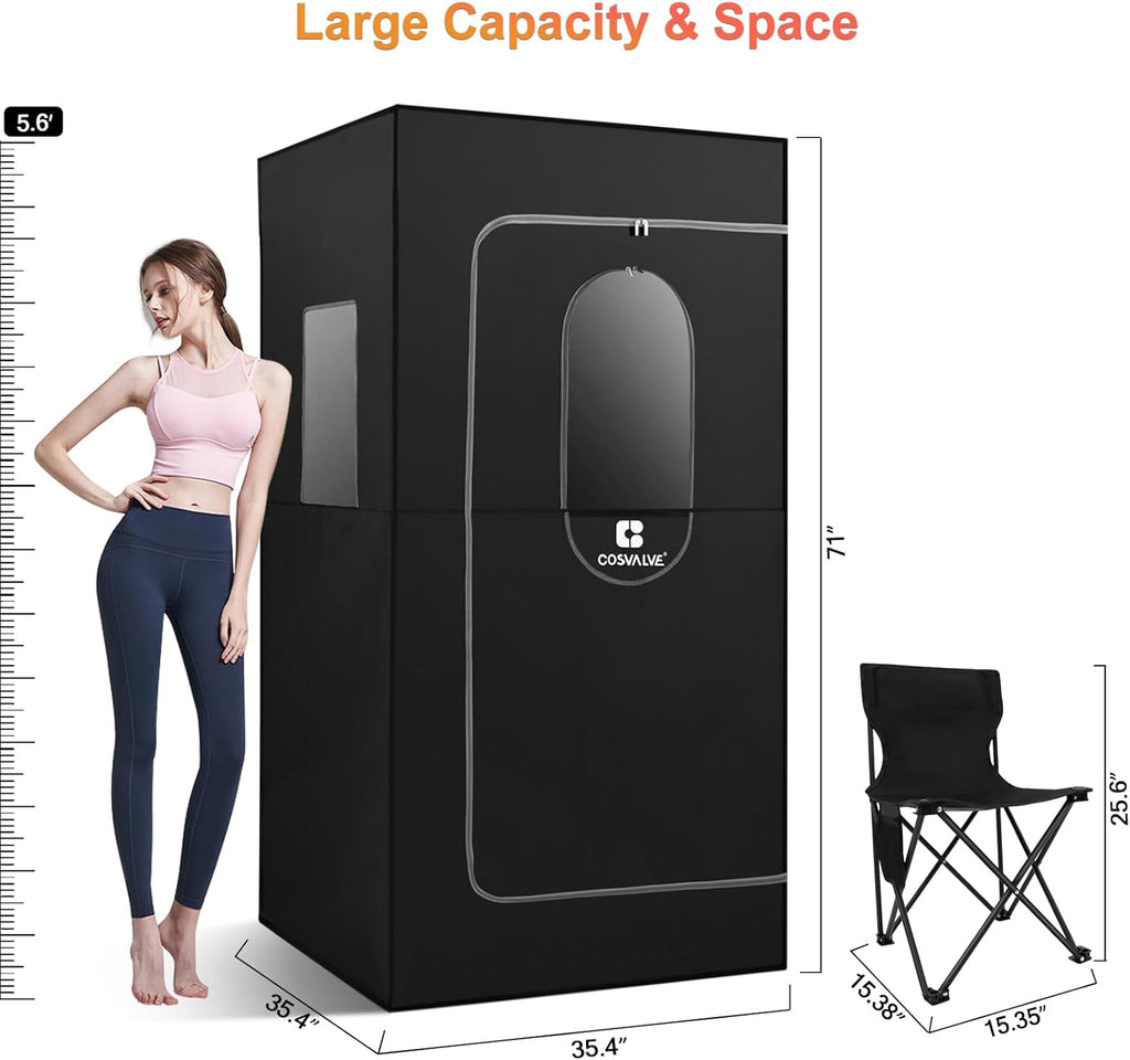 Portable Infrared Sauna for Home, Dry Sauna with 4 Heating Panels and Heated Foot Pad, 1 Person Infrared Sauna Tent Full Size, Remote Control, Indoor Home Spa, 35.4" x 35.4" x 71", Black