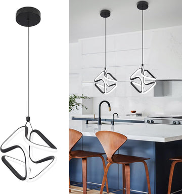 Black Led Pendant Light Fixtures,6000K Cool White Modern Pendant Lights for Kitchen Island,Adjustable Height Kitchen