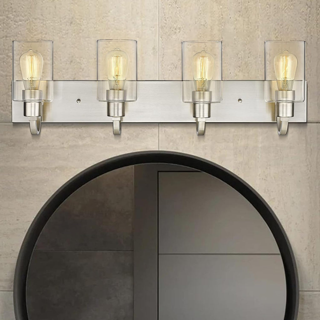 4-Light Vanity Light Fixture - Modern Bathroom Lighting Fixture, Brushed Nickel Finish with Clear Glass, YCE237B-4W BN