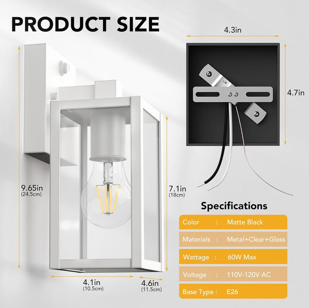 Dusk to Dawn Outdoor Light Fixtures, 2-Pack Sensor Porch Lights, Waterproof Exterior Wall Sconce Lighting Lamp