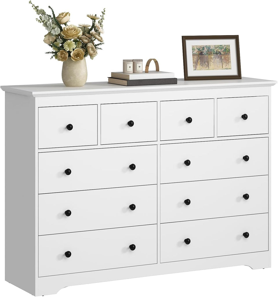 Modern 10 Drawer Dresser, 55.1" Wide Dressers & Chests of Drawers with Large Capacity Storage, Mid Century White