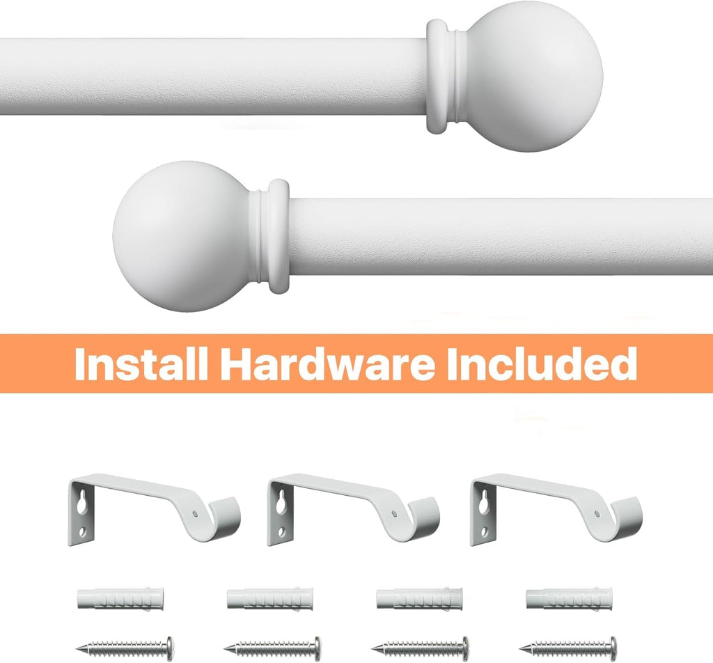 White Curtain Rods for Windows, 2 Pack 5/8" Curtain Rod Set with Brackets, Splicing Adjustable Curtain Rod