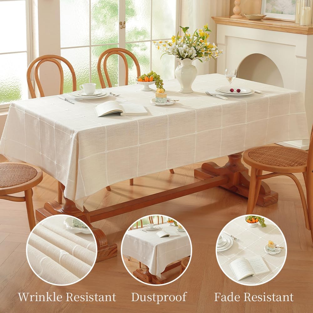 White Linen Tablecloth Rectangle 53 x 86 Inch, Cotton Linen Table Cloth Rectangle Heavy Weight Washa