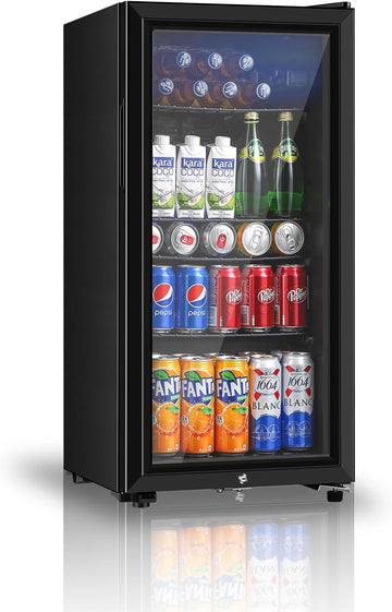 Beverage Refrigerator, 3.2 Cu.ft Mini Fridge with Double Glass Door, Cooler for 