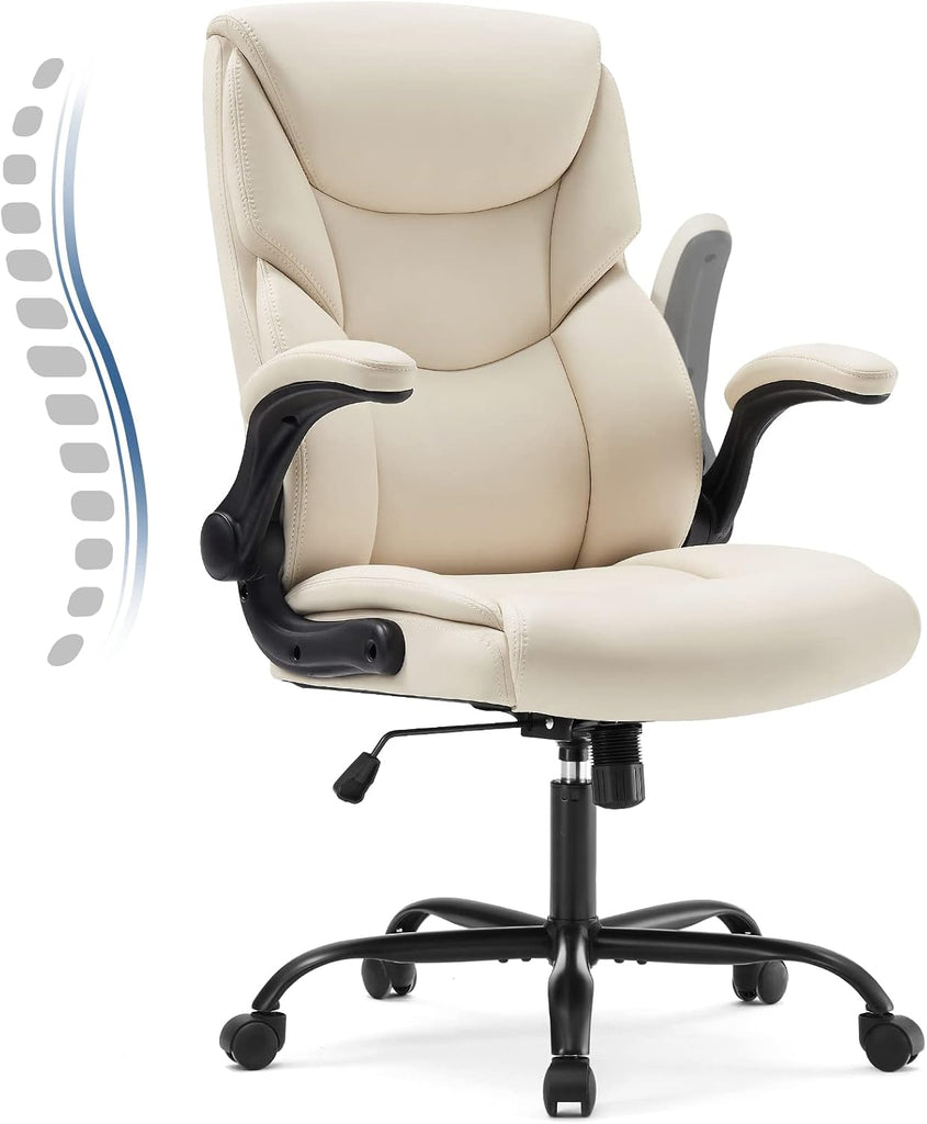 PU Leather - Ergonomic Executive Computer Desk Chairs with Adjustable Flip-up Armrest, Swivel Task Chair with Lumbar