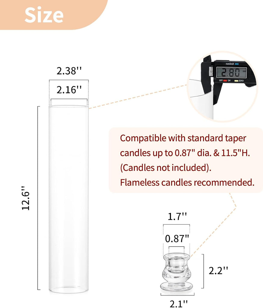 Hurricane Glass Candle Holders: Set of 30 Candlestick Holder with Thickend Windproof Chimney Covers - Tall Taper