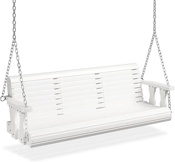 2026 Upgraded 5 FT Wooden Porch Swing, 880 LBS Heavy Duty, White | 2026 Upgraded Design; Heavy-Duty Wooden Swing;