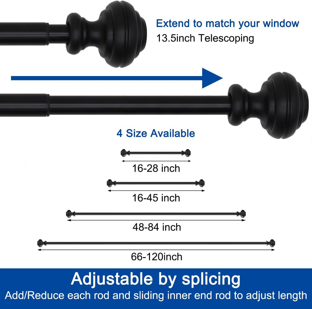 Curtain Rods for Windows,3/4 inch Heavy Duty Adjustable Decorative Curtain Rod with Modern Finials,Window