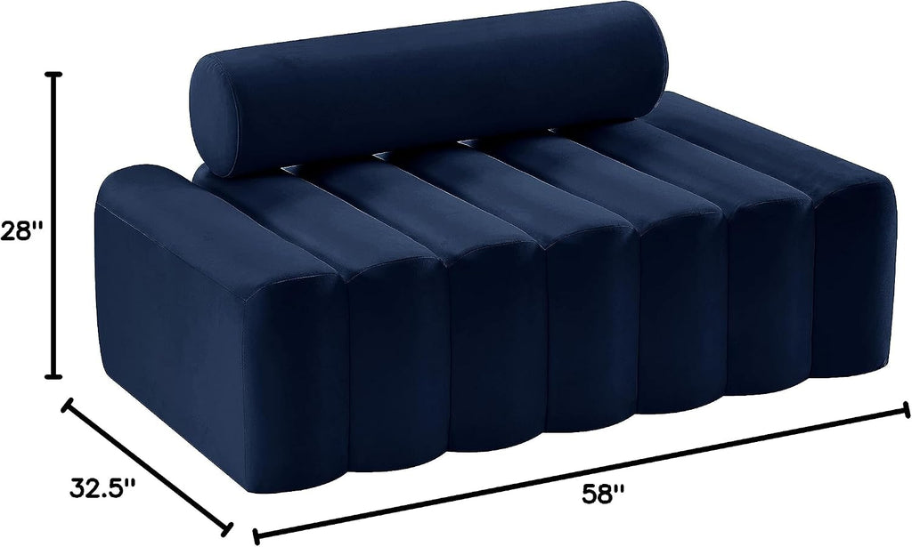 647Navy-L Melody Collection Modern | Contemporary Velvet Upholstered Loveseat with Deep Channel Tufting
