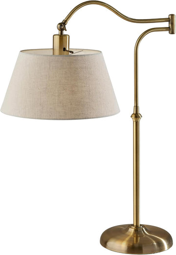 Antique Brass Table Lamp with Cream Fabric Shade