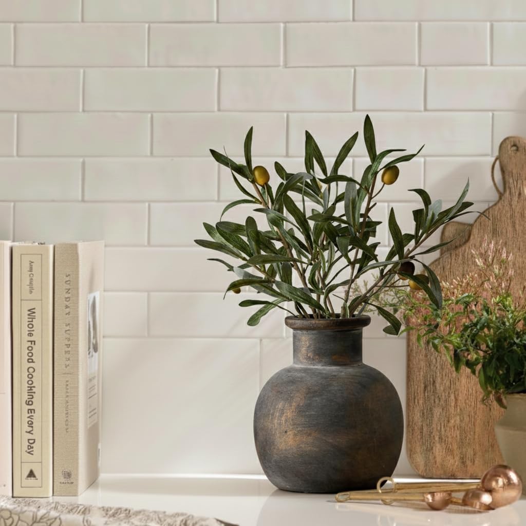 Ceramic Rustic Farmhouse Vase | 6 Inch Pottery Decorative Flower | Boho | Terracotta Vase