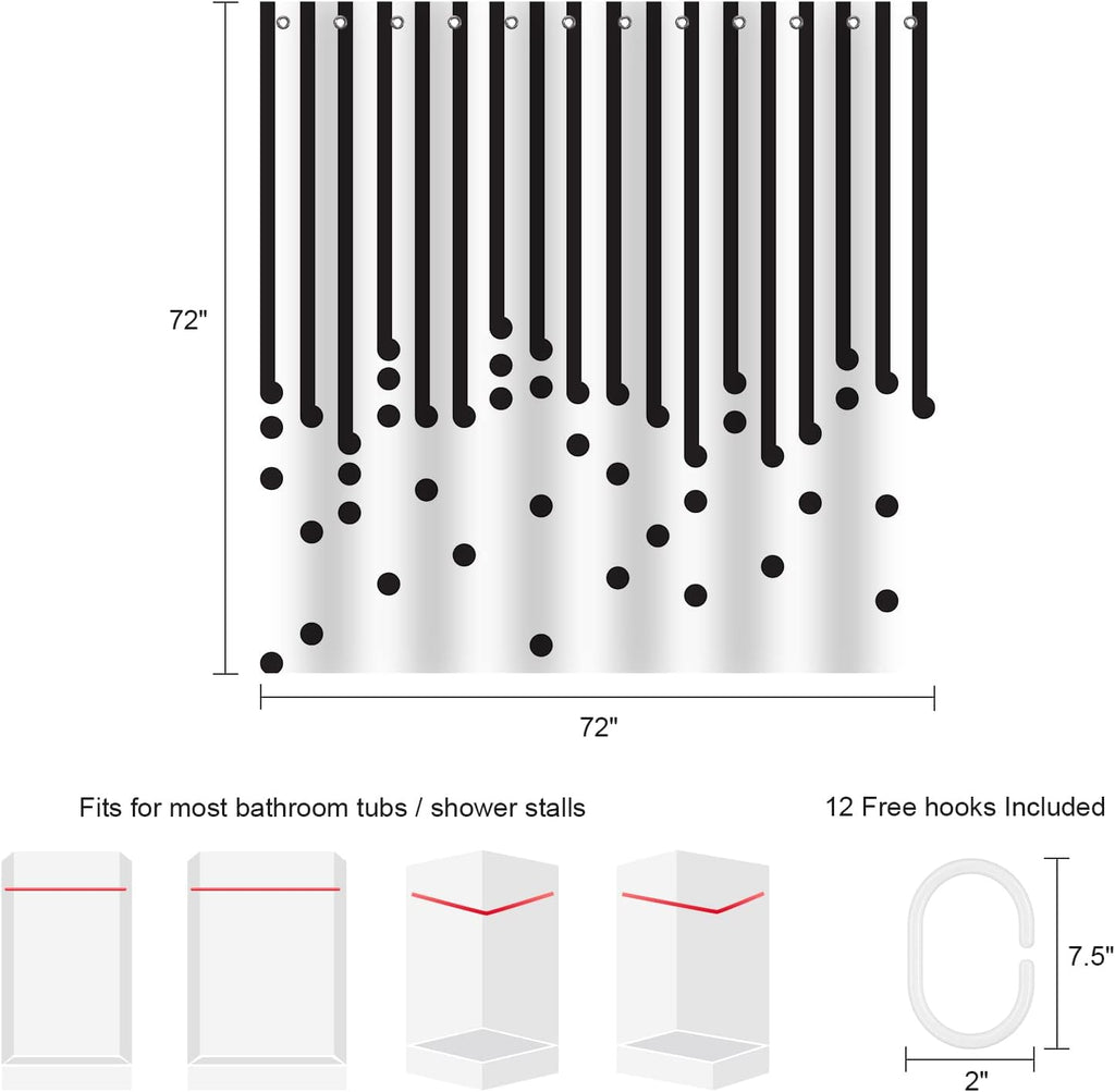 Black and White Fabric Shower Curtain Modern Black Striped Shower Curtain Summer Water Repellent Bath Curtains 72x72