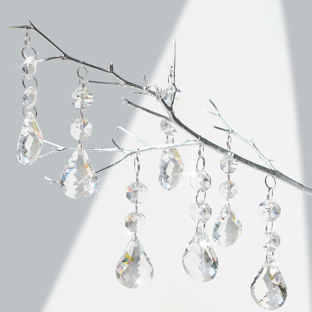 24 Pcs 38mm Clear Crystal Teardrop Pendants with Hook, Chandelier Prisms Replacement Parts