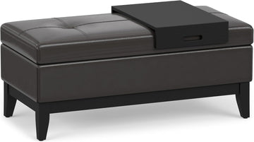 Oregon 42" Wide Vegan Leather Storage Ottoman in Tanners Brown