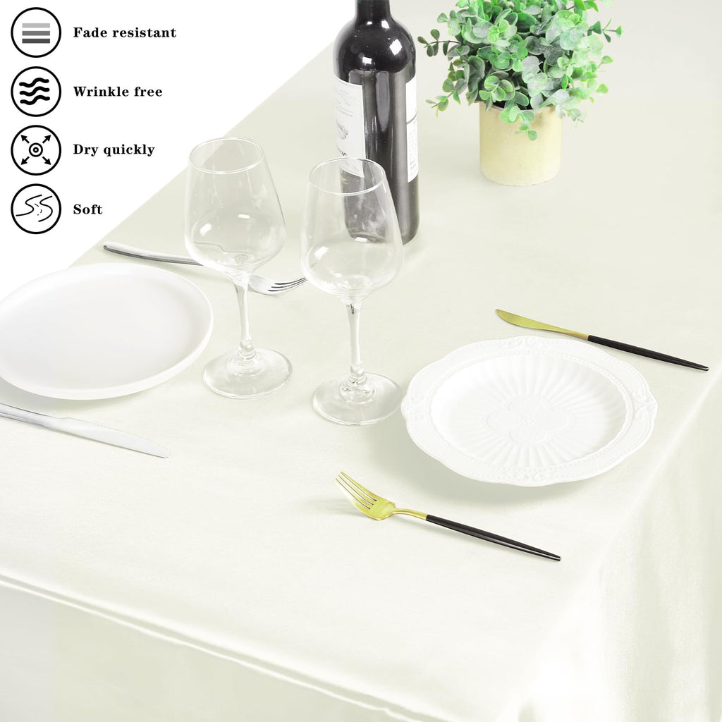 2 Pack Satin Rectangular Tablecloth, 102 x 58 Inches, Ivory