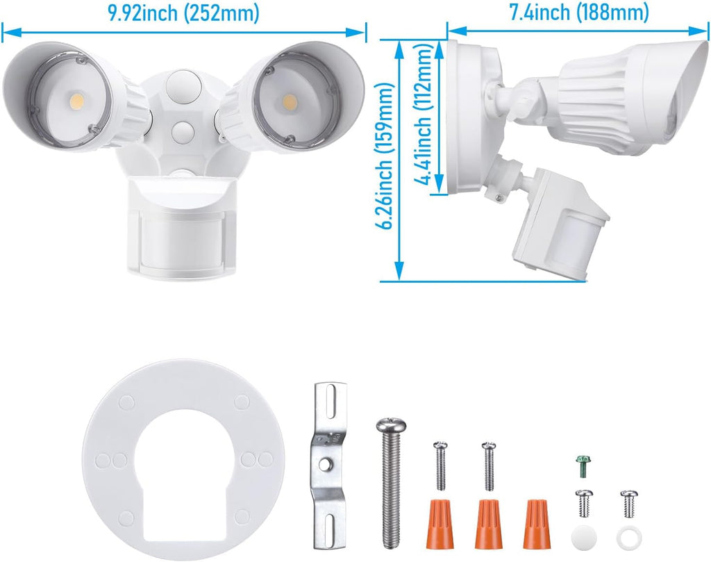 Motion Sensor Security Lights Dusk to Dawn IP65 5000K White | COB LED Motion Detector Flood Light Outdoor, 100-277V