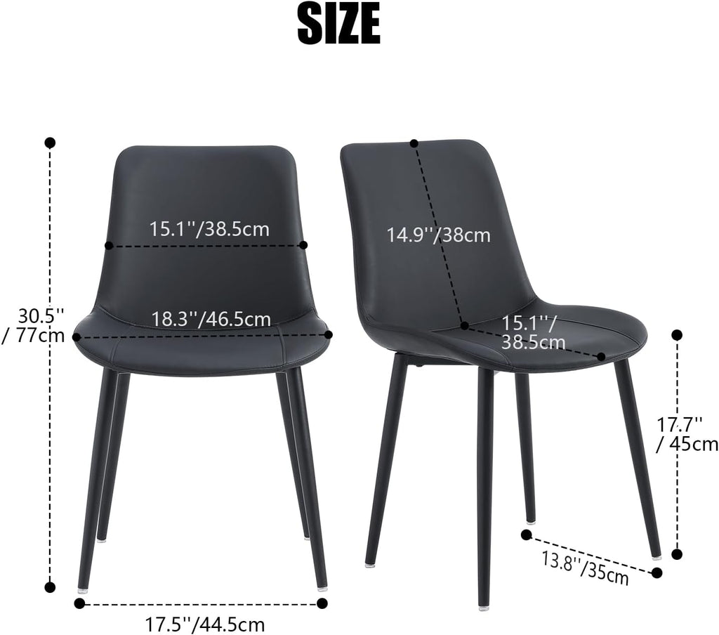 Black Leather Dining Chairs Set of 4, Mid Century Modern Faux Leather Kitchen & Dining Room Chairs