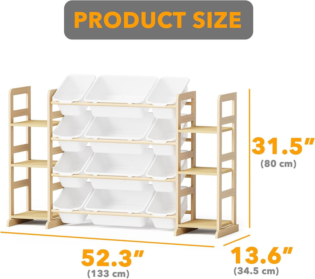 Toy Storage Organizer with 6 Shelves and 12 Bins, Bookshelf/Bookcase, Kids Bin Shelf, Toys Box Organization & Room