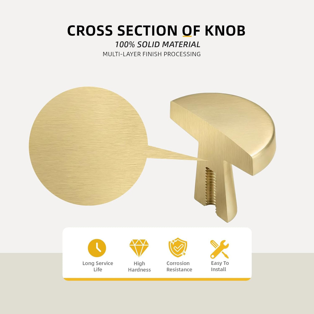10Pack Brushed Gold Drawer Knobs for Cabinets, Brushed Brass Round Cabinet Knobs Drawers