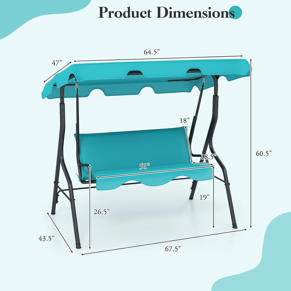 Porch Swing Outdoor, 3 Person Patio Swing w/Removable Cushion, Stand & Adjustable Canopy, Heavy Duty Swing Chair
