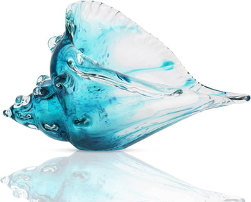 Hand-blown glass conch sculpture, modern green sea glass art decorative conch statue, coastal decor shell sculpture