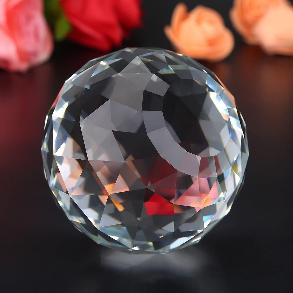 4.72inch/120mm Clear Glass Crystal Ball Prism, Sphere Faceted Gazing Ball Suncatcher Rainbow Maker for Window