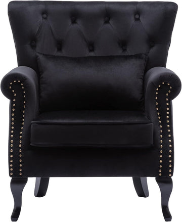 Mid-Century Modern Accent Chair Comfy Tufted Single Sofa Chair Wingback Armchair with Pillow for Club, Living Room