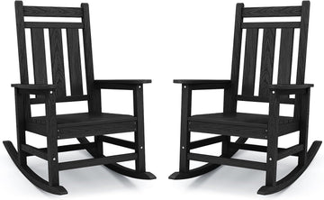 Oversized Outdoor Rocking Chair Set of 2, HDPE Patio Rockers, Black | | All-Weather Patio Rocking Chairs for Porch |