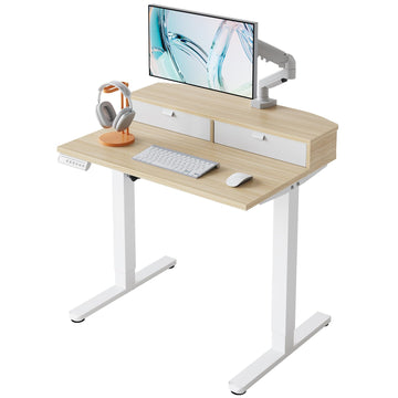 32" X 21" Electric Standing Desk with 2 Drawers, C-Clamp Mount Compatible, Height Adjustable Computer Desk, Home