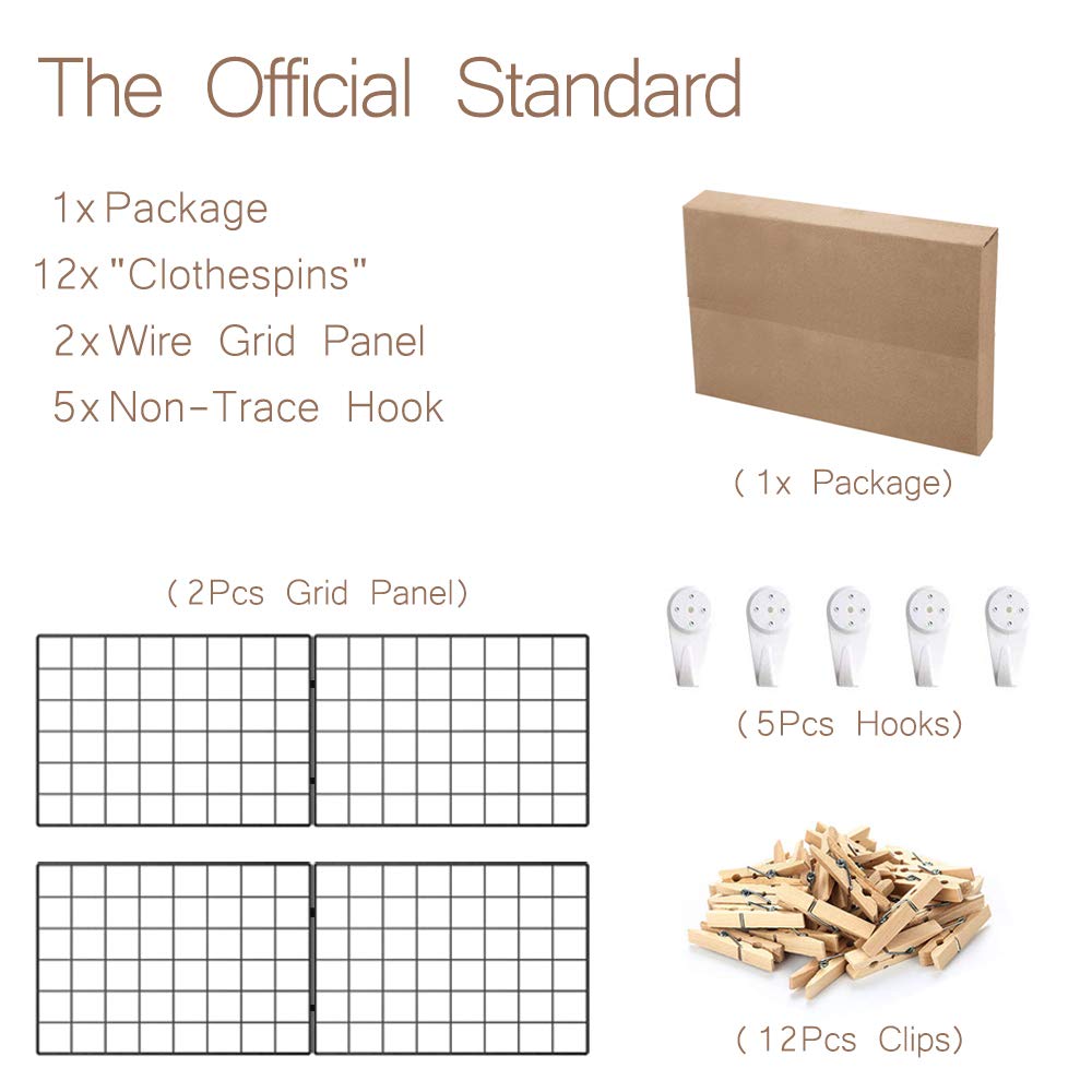 Wire Wall Grid Panel for Photo Display, DIY Iron Picture Frames Collage For Hanging Wall Decor, Foldable Multi