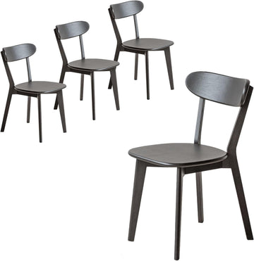 Mid Century Modern Walnut Dining Chairs Set of 4, FAS-Grade Solid Oak All Hardwood Frame, Armless & Curved Back