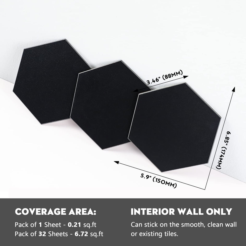 Black Peel and Stick Backsplash Hexagon Tile, Self Adhesive Kitchen Backsplash Aluminum Honeycomb Stick on Wall Tiles