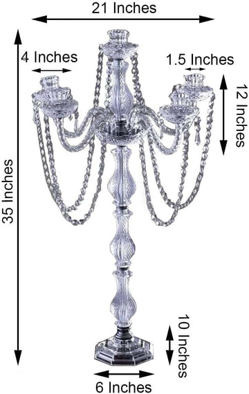 4-Arm Crystal Chandelier Candelabra 35" Silver - Metal Taper Candlestick Holder Table Centerpiece for Events