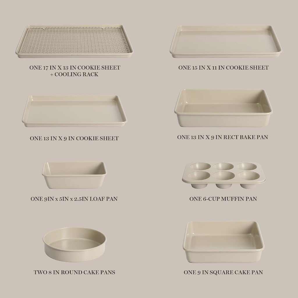 Gallen 10 Piece Pans Ceramic PFA Free Non Toxic Non Stick Bakeware Set - Taupe