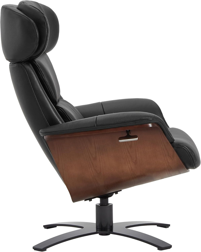 Modern Reclining Swivel Lounge Chair and Ottoman — Black Genuine Leather